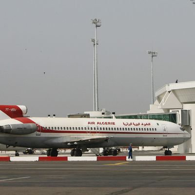 A picture taken 16 May 2006 shows Air Algerie planes in front of the new Inernational Algiers Houari Boumediene airport building, as the new airport is expected to open in June. AFP / FAYEZ NURELDINE (Photo credit should read FAYEZ NURELDINE/AFP/Getty Images)