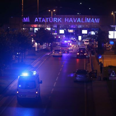 Police blocks the entrance of the Ataturk International Airport after an explosion, in Istanbul, Turkey on June 28, 2016. Unspecified number of injured in explosion at Istanbul's Ataturk International Airport. 