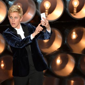 HOLLYWOOD, CA - MARCH 02: Host Ellen DeGeneres speaks onstage during the Oscars at the Dolby Theatre on March 2, 2014 in Hollywood, California. (Photo by Kevin Winter/Getty Images)