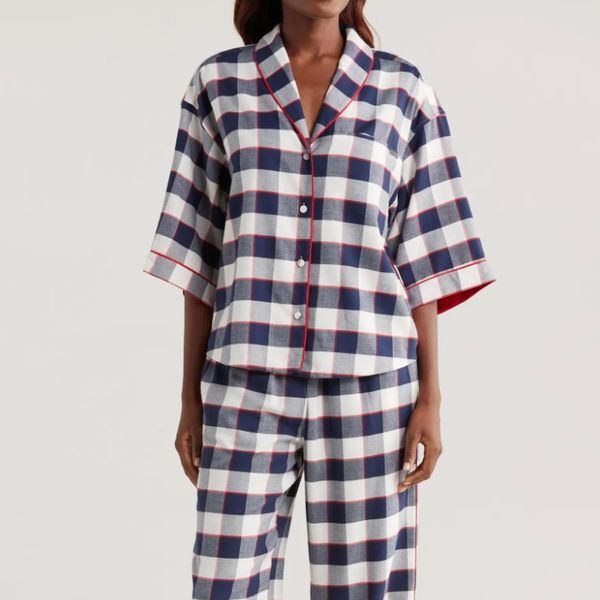 Lunya Check Cotton & Modal Flannel Pajamas