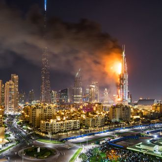 Flames and smoke after a fire broke out at the The Address Hotel in Dubai