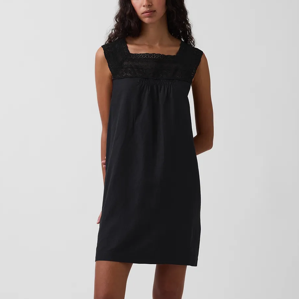 Gap Linen-Blend Crochet Yoke Mini Dress