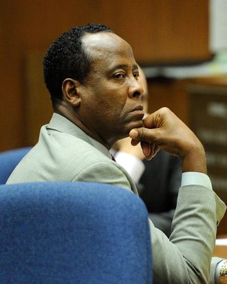 LOS ANGELES, CA - NOVEMBER 03: Dr. Conrad Murray listens as defense attorney Ed Chernoff (not pictured) gives the defense's closing arguments during the final stage of Conrad Murray's defense in his involuntary manslaughter trial in the death of singer Michael Jackson at the Los Angeles Superior Court on November 3, 2011 in Los Angeles, California. Murray has pleaded not guilty and faces four years in prison and the loss of his medical licenses if convicted of involuntary manslaughter in Jackson's death. (Photo by Kevork Djansezian/Getty Images)