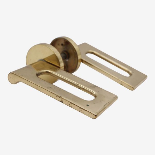 Vintage Italian Modern Brass Rectangle Door Handle Set