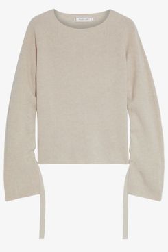 Helmut Lang Tie-detailed Ribbed Wool and Cashmere-blend Sweater
