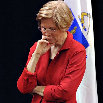 US Senator Elizabeth Warren (D-MA) listens during a town hall meeting in Roxbury, Massachusetts, October 13, 2018.