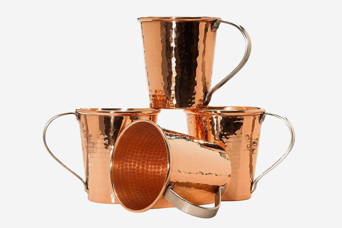 100% Pure Copper with Brass Handle Hammered Moscow Mule Mug Cup Kitchen Cup for Drinking OSNICA Set of 4 Handmade Hammered Copper Moscow Mule Mug Dining & Entertaining 