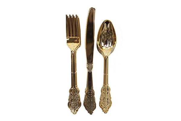 Talking Tables 18-Piece Porcelain Disposable Party Cutlery Set, Gold