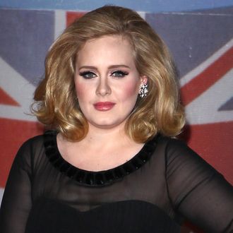 LONDON, UNITED KINGDOM - FEBRUARY 21: Adele attends the BRIT Awards 2012 at 02 Arena on February 21, 2012 in London, England. (Photo by Fred Duval/FilmMagic)