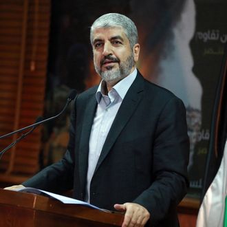 Hamas political chief Khaled Meshaal speaks during a press conference in Doha, Qatar on July 23, 2014. 