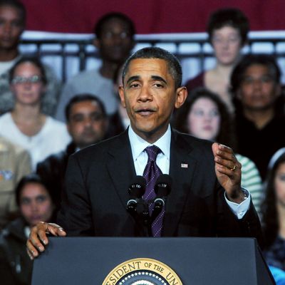 U.S. President Barack Obama speaks at Manchester Central High School November 22, 201 in Manchester, New Hampshire. Obama spoke about job creation and prevneting a payroll tax hike at the end of th year. 