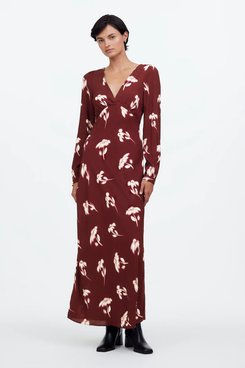 Madewell V-Neck Cuff-Sleeve Maxi Dress in Floral