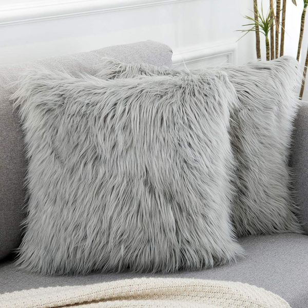 WLNUI Set of 2 Decorative Light Gray Fluffy Pillow Covers