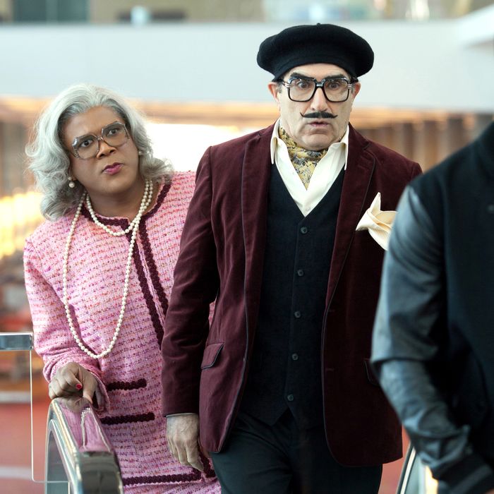 Madea (Tyler Perry) and George Needleman (Eugene Levy) in TYLER PERRY’S MADEA’S WITNESS PROTECTION.