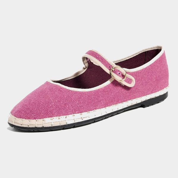 Flabelus Ariadna Linen Mary Jane Flats - Pink/Light Beige