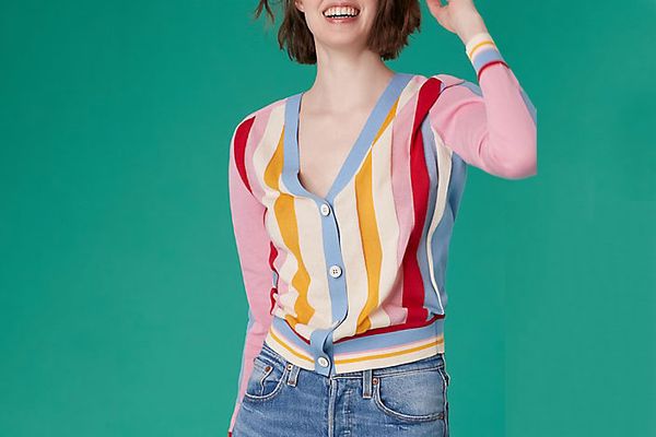 Long-Sleeve Color Block Cotton Cardigan