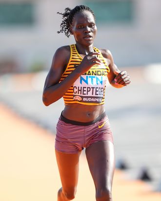 Rebecca CHEPTEGEI participating in the marathon at the World Athletics Championships in Budapest 2023.