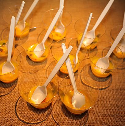 Tertulia's sopa de calabaza with smoked lamb bacon and labne.