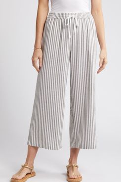 Caslon Stripe Drawstring Wide Leg Linen Blend Pants