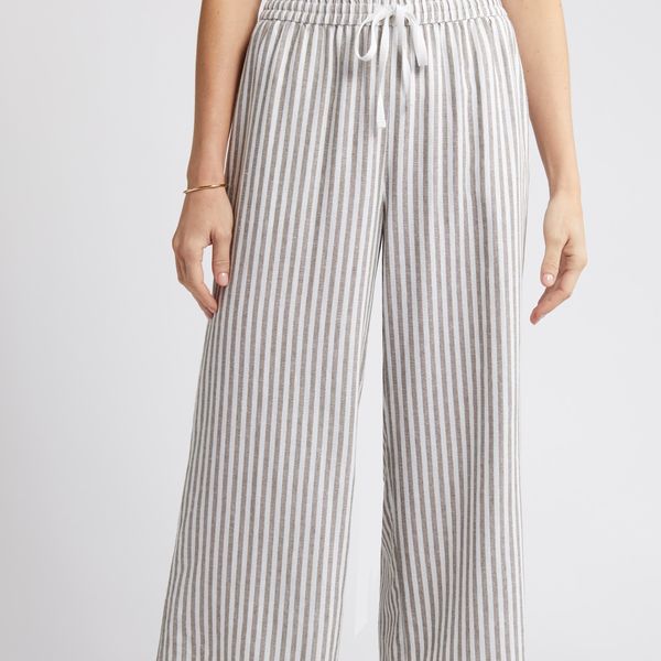 Caslon Stripe Drawstring Wide Leg Linen Blend Pants