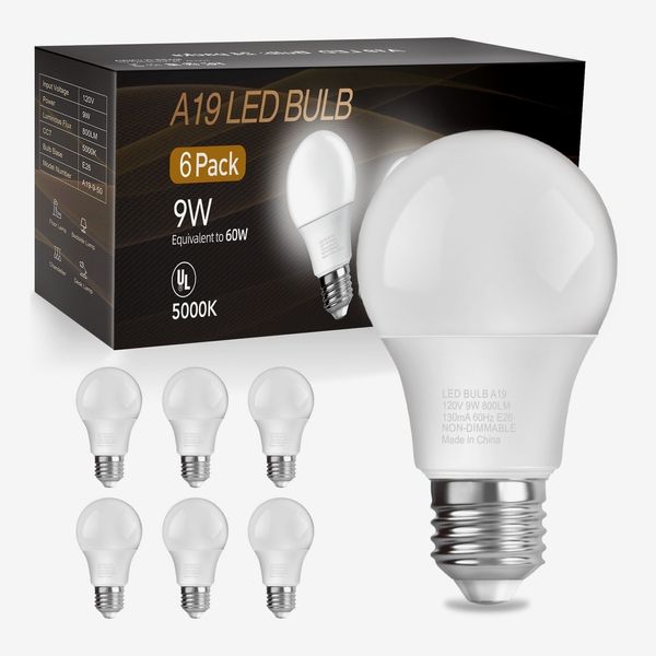 DAYBETTER A19 LED Light Bulbs, 60W Equivalent,5000K Daylight, 9W 800 Lumens,E26 Standard Base,UL Listed,Lighting for Bedroom Living Room Home Office,6 Pack