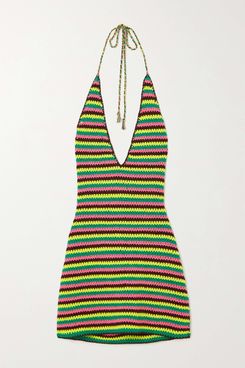 Frame + Julia Sarr-Jamois Crocheted Cotton-Blend Halterneck Mini Dress