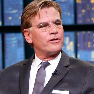 LATE NIGHT WITH SETH MEYERS -- Episode 0127 -- Pictured: (l-r) Producer Aaron Sorkin during an interview with host Seth Meyers on November 13, 2014 -- (Photo by: Lloyd Bishop/NBC/NBCU Photo Bank)