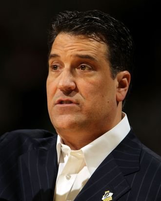 DENVER, CO - MARCH 17: Head coach Steve Lavin of the St. John's Red Storm looks on from the bench against the Gonzaga Bulldogs during the second round of the 2011 NCAA men's basketball tournament at Pepsi Center on March 17, 2011 in Denver, Colorado. (Photo by Doug Pensinger/Getty Images) *** Local Caption *** Steve Lavin