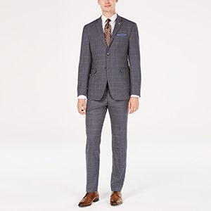Men's Slim-Fit Stretch Gray/Brown Windowpane Suit