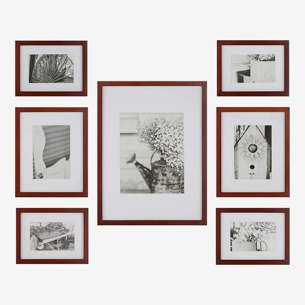 Gallery Perfect Photo Kit with Decorative Art Prints & Hanging Template Gallery Wall Frame Set, 7 Piece