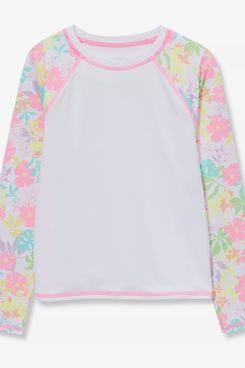 Lands’ End Girls Chlorine Resistant Long Sleeve Crew Neck Rash Guard