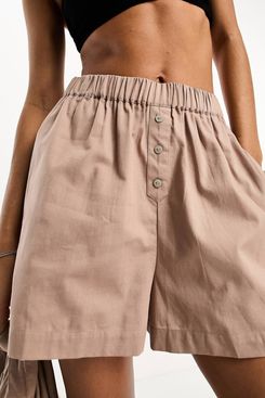 Asos Design Boxer Short With Linen In Taupe