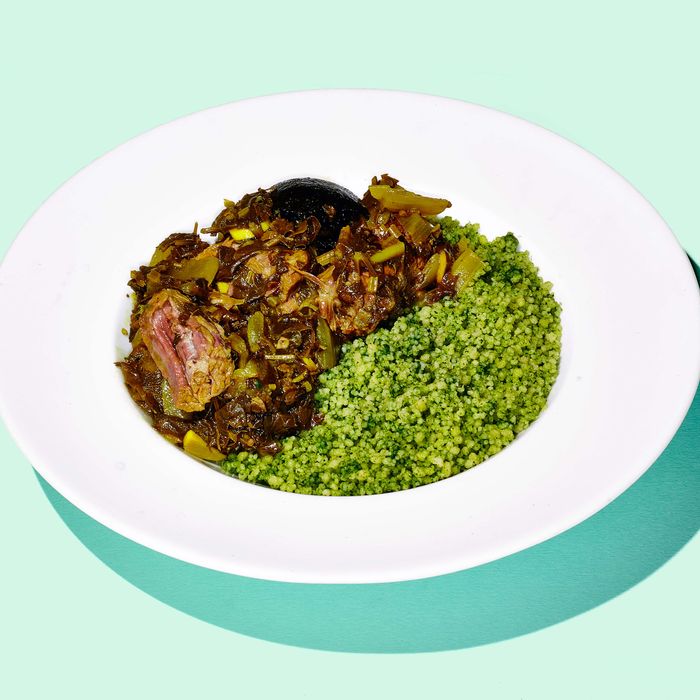Slow-cooked beef cheek with couscous.