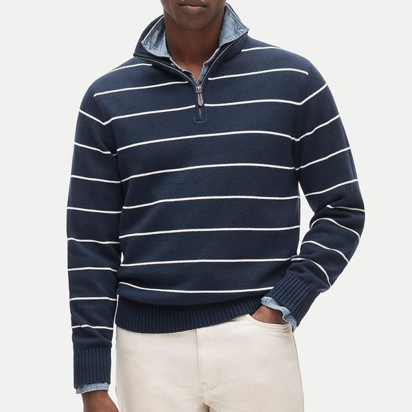 J.Crew Heritage Cotton Quarter-Zip Sweater in Stripe