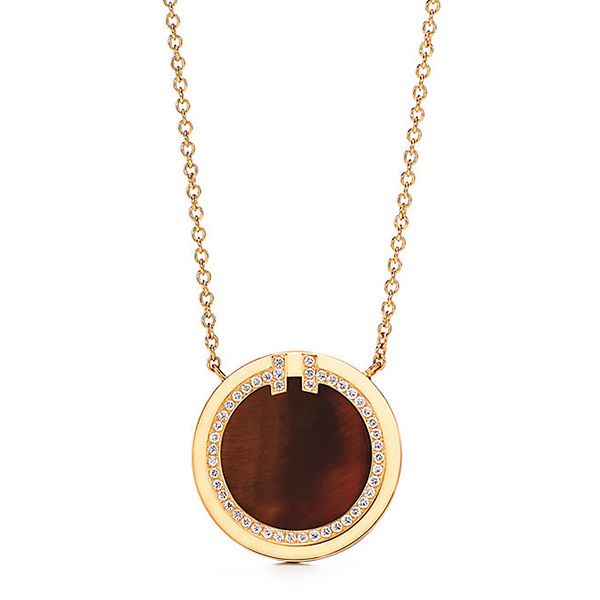 Tiffany T Two Diamond and Tiger's Eye Circle Pendant