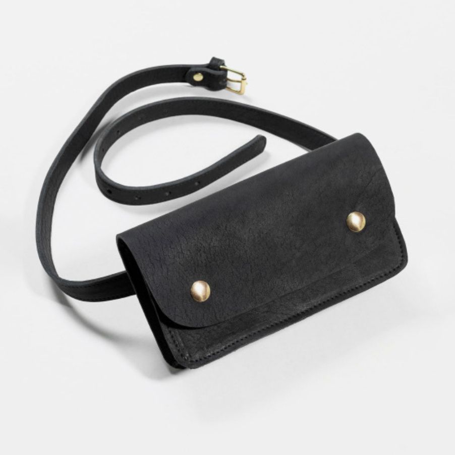 small black leather bum bag