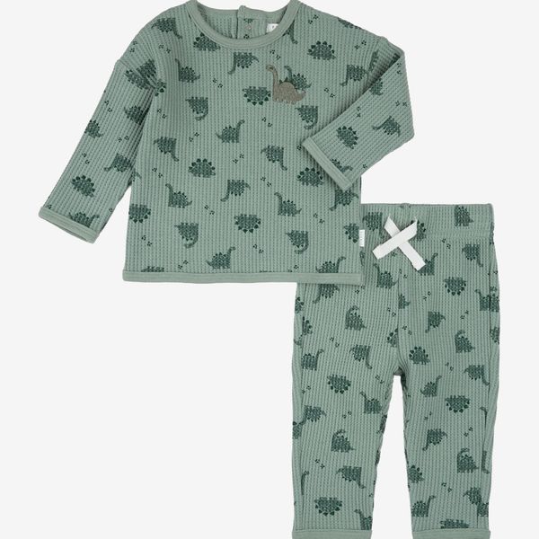 Petit Lem Two-Piece Thermal Stitch Organic Cotton-Blend Top & Pants Set