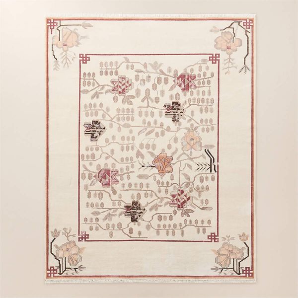 CB2 Fiora Hand-Knotted Distressed Warm White New Zealand Wool Area Rug 8'x10'