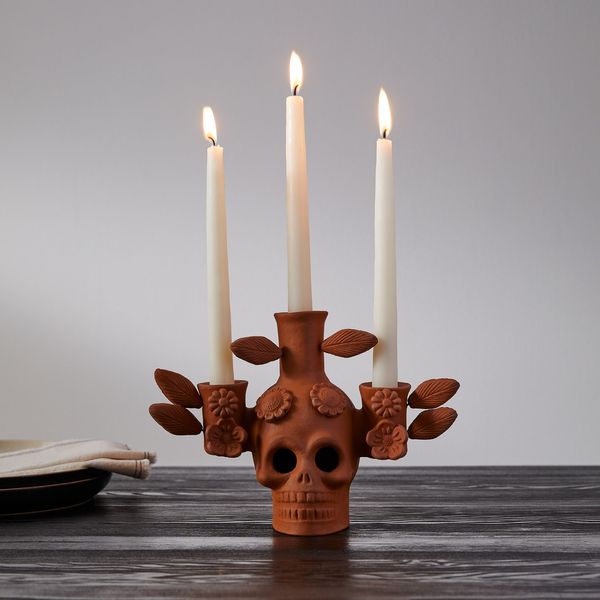 Terracotta Skull Candelabra