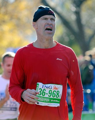 NEW YORK, NY - NOVEMBER 06: Former New York Ranger Mark Messier reacts after finishing the the 42nd ING New York City Marathon on November 6, 2011 in New York City. (Photo by Patrick McDermott/Getty Images)