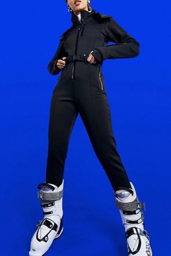ASOS 4505 ski fitted belted ski suit with fur faux hood