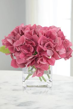 John-Richard Collection Real Touch Sweet Hydrangea 8” Faux Floral Arrangement in Glass Vase