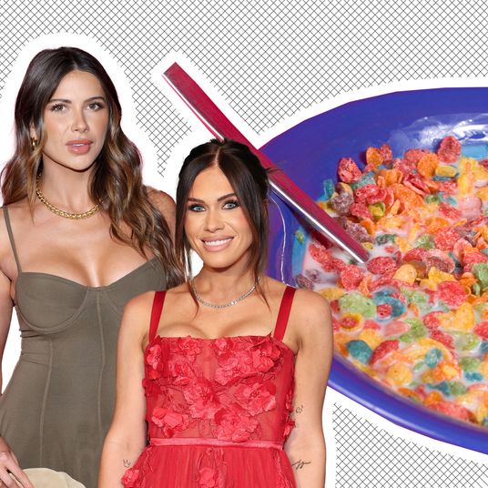 two women and a bowl of fruity pebbles
