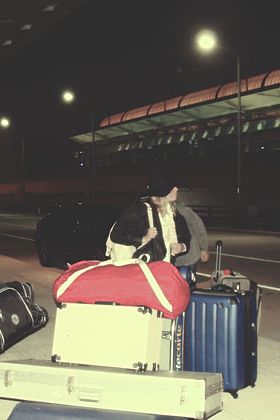 Preparing luggage and gear for our departure from JFK.