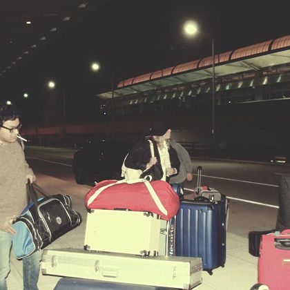 Preparing luggage and gear for our departure from JFK.