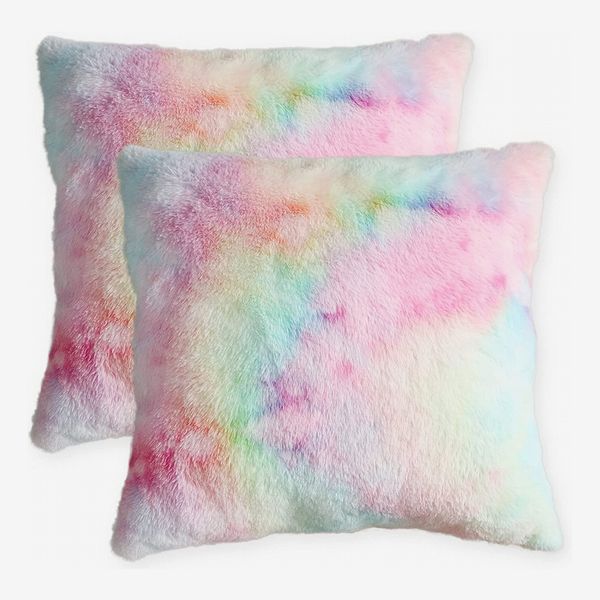 Muchique Pack of 2 Fuzzy Tie-Dye Throw-Pillow Covers