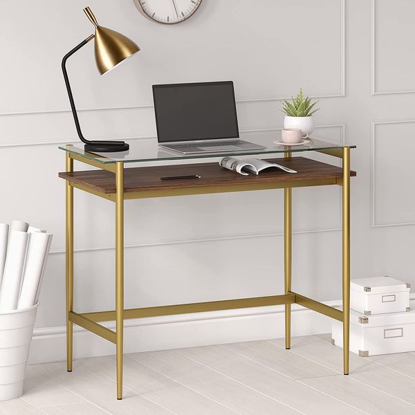 Henn&Hart Shelf Desk — Gold/Brass Walnut