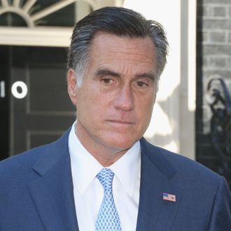 LONDON, ENGLAND - JULY 26: Mitt Romney, the Republican nominee for the USA presidential election, leaves 10 Downing Street after meeting with British Prime Minister David Cameron on July 26, 2012 in London, England. Mr Romney is meeting various leaders, past and present, on his visit to the UK, including Tony Blair, Ed Miliband and Nick Clegg. (Photo by Oli Scarff/Getty Images)