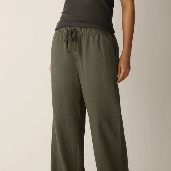 Eileen Fisher Slubby Organic Cotton Linen Full-Length Straight Pant