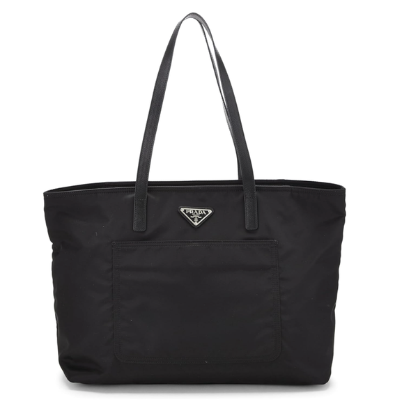 Prada Pre-Loved Black Nylon Front Pocket Tote, Black